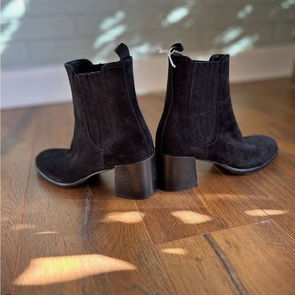 New Triver Flight Idylle Chaussures Black Suede Heeled Ankle Bootie - Picture 6 of 9